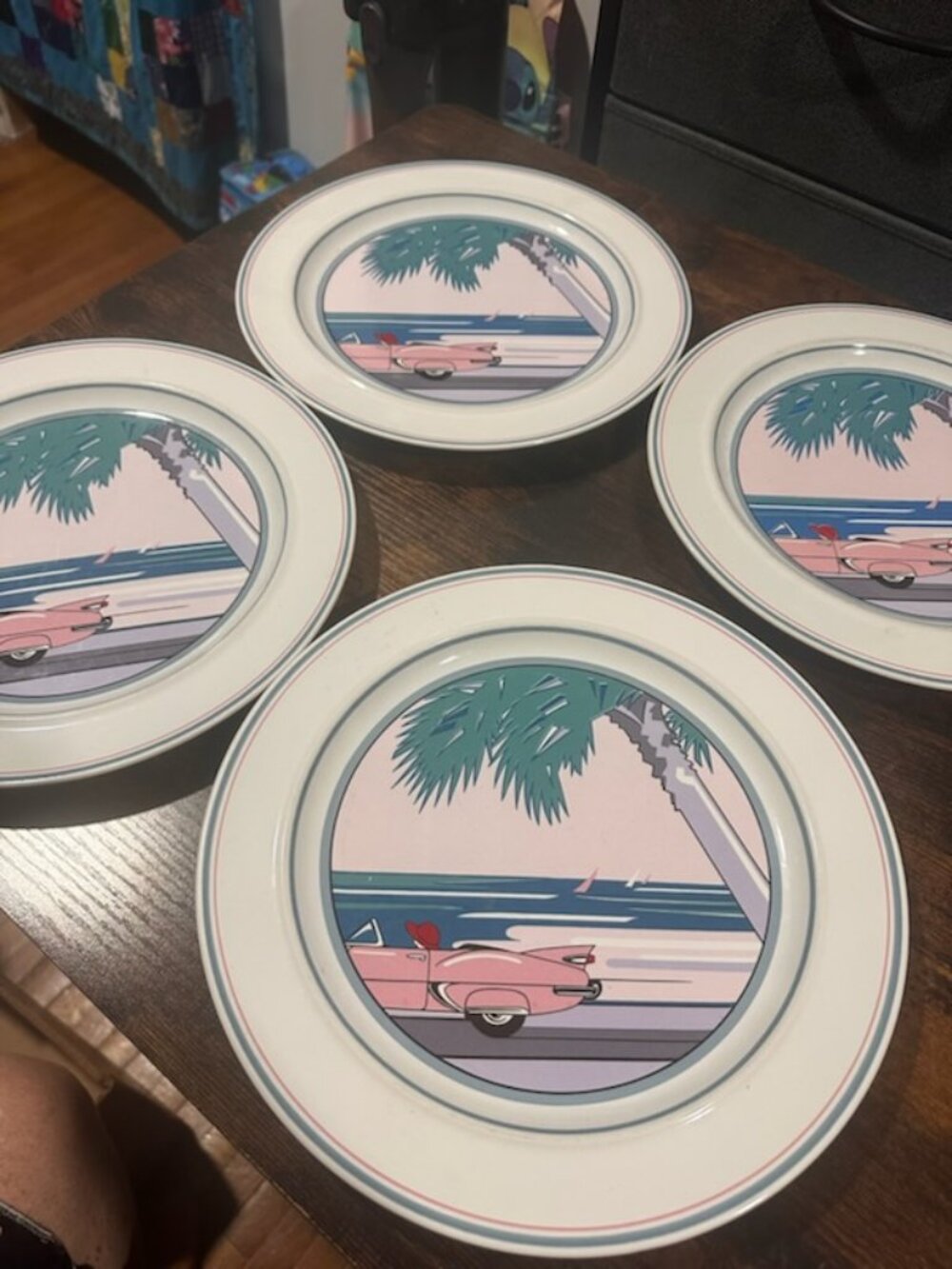 Epoch Cruising “Summer Time” 4-Piece Dinner Plate Set – Pink Cadillac Tropical R